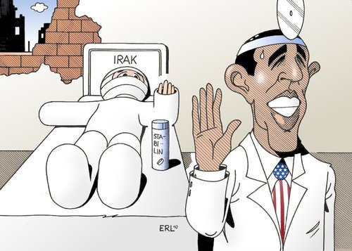 Cartoon: Irak (medium) by Erl tagged irak,usa,abzug,zustand,instabil,stabil,tabletten,gips,verband,obama,arzt,irak,usa,abzug,zustand,stabil,tabletten,gips,arzt,barack obama,barack,obama