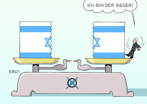 Cartoon: Israel (medium) by Erl tagged politik,israel,wahl,parlament,knesset,patt,likud,ministerpräsident,benjamin,netanjahu,blau,weiß,benny,gantz,waage,karikatur,erl,politik,israel,wahl,parlament,knesset,patt,likud,ministerpräsident,benjamin,netanjahu,blau,weiß,benny,gantz,waage,karikatur,erl