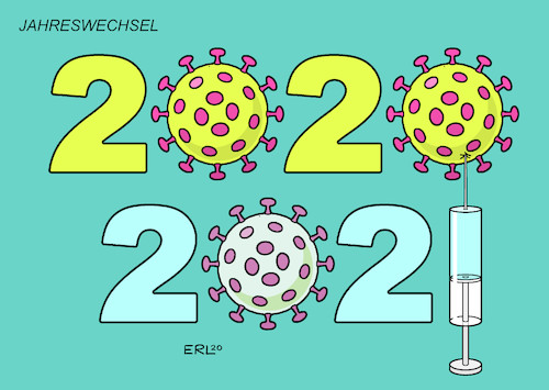 Cartoon: Jahreswechsel (medium) by Erl tagged politik,corona,virus,pandemie,covid19,lockdown,zweite,welle,2020,jahreswechsel,silvester,neujahr,2021,impfstoff,hoffnung,karikatur,erl,politik,corona,virus,pandemie,covid19,lockdown,zweite,welle,2020,jahreswechsel,silvester,neujahr,2021,impfstoff,hoffnung,karikatur,erl