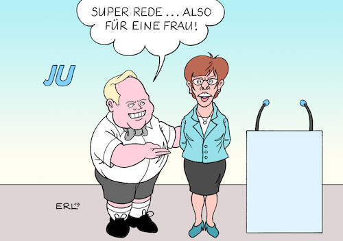 Cartoon: JU begeitser von AKK (medium) by Erl tagged politik,junge,union,tilman,kuban,cdu,frage,bundeskanzler,bundeskanzlerin,kanzlerkandidatin,kanzlerkandidat,kanzlerkandidatur,vorrecht,vorsitzende,annegret,kramp,karrenbauer,urwahl,konkurrenz,friedrich,merz,liebling,konservative,karikatur,erl,politik,junge,union,tilman,kuban,cdu,frage,bundeskanzler,bundeskanzlerin,kanzlerkandidatin,kanzlerkandidat,kanzlerkandidatur,vorrecht,vorsitzende,annegret,kramp,karrenbauer,urwahl,konkurrenz,friedrich,merz,liebling,konservative,karikatur,erl