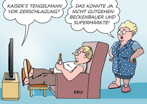 Cartoon: Kaisers Tengelmann (medium) by Erl tagged erl,karikatur,lichtgestalt,schaden,image,geld,2006,wm,beckenbauer,franz,kaiser,zerschlagung,verhandlungen,rewe,klage,gabriel,sigmar,wirtschaftsminister,ministererlaubnis,kartellamt,einspruch,edeka,verkauf,kette,supermarkt,lebensmittel,tengelmann,kaisers,kaisers,tengelmann,lebensmittel,supermarkt,kette,verkauf,edeka,einspruch,kartellamt,ministererlaubnis,wirtschaftsminister,sigmar,gabriel,klage,rewe,verhandlungen,zerschlagung,kaiser,franz,beckenbauer,wm,2006,geld,image,schaden,lichtgestalt,karikatur,erl