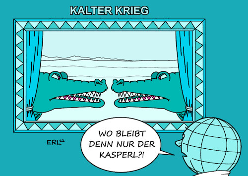 Cartoon: Kalter Krieg (medium) by Erl tagged politik,konflikt,russland,ukraine,westen,usa,eu,nato,kalter,krieg,kasperltheater,ohne,kasperl,krokodil,erde,karikatur,erl,politik,konflikt,russland,ukraine,westen,usa,eu,nato,kalter,krieg,kasperltheater,ohne,kasperl,krokodil,erde,karikatur,erl