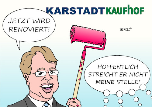 Cartoon: Karstadt Kaufhof (medium) by Erl tagged politik,wirtschaft,handel,fusion,karstadt,kaufhof,warenhäuser,sanierung,renovierung,stellenstreichungen,stephan,fanderl,karikatur,erl,politik,wirtschaft,handel,fusion,karstadt,kaufhof,warenhäuser,sanierung,renovierung,stellenstreichungen,stephan,fanderl,karikatur,erl