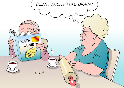 Cartoon: Katalonien (medium) by Erl tagged katalonien,unabhängigkeit,referendum,spanien,verbot,verfassung,verfassungswidrig,einsatz,polizei,besetzung,wahllokale,recht,geld,konsequenzen,wirtschaft,wirtschaftskraft,abwanderung,konflikt,konfrontation,versagen,mariano,rajoy,carles,puigdemont,ehe,scheidung,reisen,nudelholz,karikatur,erl,katalonien,unabhängigkeit,referendum,spanien,verbot,verfassung,verfassungswidrig,einsatz,polizei,besetzung,wahllokale,recht,geld,konsequenzen,wirtschaft,wirtschaftskraft,abwanderung,konflikt,konfrontation,versagen,mariano,rajoy,carles,puigdemont,ehe,scheidung,reisen,nudelholz,karikatur,erl