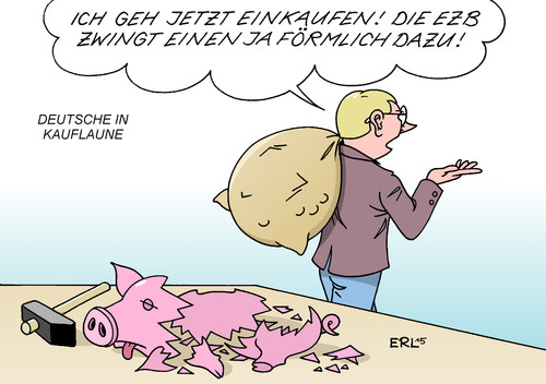 Cartoon: Kauflaune (medium) by Erl tagged konsum,konsumklima,konsumklimaindex,index,gfk,kauflaune,deutsche,deutschland,arbeit,einkommen,aussichten,optimismus,ezb,eu,zentralbank,niedrigzins,niedrigzinspolitik,inflation,deflation,euro,krise,geld,wirtschaft,finanzen,einkaufen,karikatur,erl,konsum,konsumklima,konsumklimaindex,index,gfk,kauflaune,deutsche,deutschland,arbeit,einkommen,aussichten,optimismus,ezb,eu,zentralbank,niedrigzins,niedrigzinspolitik,inflation,deflation,euro,krise,geld,wirtschaft,finanzen,einkauf,einkaufen,kaufen