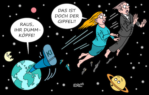 Cartoon: KI-Gipfel (medium) by Erl tagged politik,digital,künstliche,intelligenz,ki,ai,gipfel,beratung,gefahren,möglichkeiten,karikatur,erl,politik,digital,künstliche,intelligenz,ki,ai,gipfel,beratung,gefahren,möglichkeiten,karikatur,erl