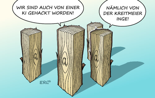 Cartoon: KI (medium) by Erl tagged politik,ai,ki,künstliche,intelligenz,selbstständig,hackerangriff,holz,holzscheite,gehackt,karikatur,erl,politik,ai,ki,künstliche,intelligenz,selbstständig,hackerangriff,holz,holzscheite,gehackt,karikatur,erl