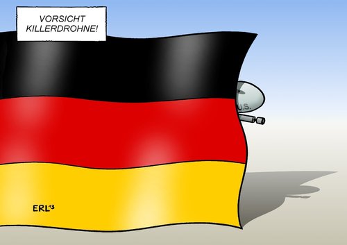 Cartoon: Killerdrohne (medium) by Erl tagged drohne,killerdrohne,unbemannt,tötung,mord,usa,flughafen,deutschland,flagge,völkerrecht,drohne,killerdrohne,unbemannt,tötung,mord,usa,flughafen,deutschland,flagge,völkerrecht