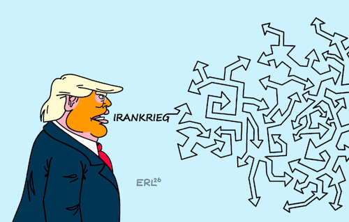 Cartoon: Klare Linie (medium) by Erl tagged politik,usa,trump,angriff,krieg,iran,irankrieg,strategie,wirr,exit,ausgang,unklar,karikatur,erl,politik,usa,trump,angriff,krieg,iran,irankrieg,strategie,wirr,exit,ausgang,unklar,karikatur,erl