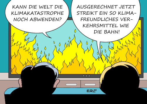 Cartoon: Klima Bahn (medium) by Erl tagged politik,verkehr,bahn,lokführer,gewerkschaft,gdl,streik,gewerkschaftsführer,claus,weselsky,streikrecht,zug,züge,verkehrsmittel,klimafreundlich,klima,klimawandel,co2,bericht,weltklimarat,warnung,extremwetter,waldbrände,südeuropa,karikatur,erl,politik,verkehr,bahn,lokführer,gewerkschaft,gdl,streik,gewerkschaftsführer,claus,weselsky,streikrecht,zug,züge,verkehrsmittel,klimafreundlich,klima,klimawandel,co2,bericht,weltklimarat,warnung,extremwetter,waldbrände,südeuropa,karikatur,erl