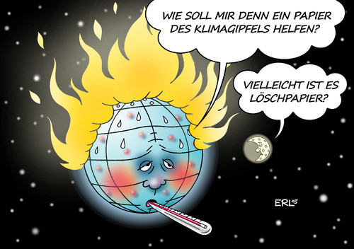 Cartoon: Klimagipfel (medium) by Erl tagged klimawandel,erderwärmung,co2,ausstoß,reduktion,klimagipfel,gipfel,vertrag,papier,absicht,erklärung,absichtserklärung,erde,fieber,thermometer,fieberthermometer,feuer,hilfe,löschpapier,mond,sterne,weltall,all,karikatur,erl,klimawandel,erderwärmung,co2,ausstoß,reduktion,klimagipfel,gipfel,vertrag,papier,absicht,erklärung,absichtserklärung,erde,fieber,thermometer,fieberthermometer,feuer,hilfe,löschpapier,mond,sterne,weltall,all,karikatur,erl