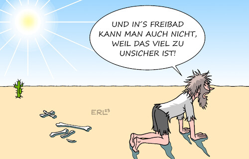 Cartoon: Klimakatastrophe (medium) by Erl tagged politik,klima,klimawandel,erderwärmung,extremwetter,hitze,dürre,wüste,freibad,belästigung,frauen,schlägerei,gefahr,besucher,karikatur,erl,politik,klima,klimawandel,erderwärmung,extremwetter,hitze,dürre,wüste,freibad,belästigung,frauen,schlägerei,gefahr,besucher,karikatur,erl