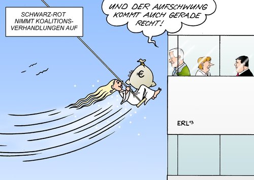 Cartoon: Koalition Aufschwung (medium) by Erl tagged wahl,sieg,cdu,csu,regierung,regierungsbildung,koalition,partner,suche,sondierung,sondierungsgespräch,spd,bundeskanzlerin,angela,merkel,horst,seehofer,sigmar,gabriel,koalitionsverhandlungen,herbstgutachten,wirtschaft,2014,aufschwung,vorhersage,geld,finanzen,wahl,sieg,cdu,csu,regierung,regierungsbildung,koalition,partner,suche,sondierung,sondierungsgespräch,spd,bundeskanzlerin,angela,merkel,horst,seehofer,sigmar,gabriel,koalitionsverhandlungen,herbstgutachten,wirtschaft,2014,aufschwung,vorhersage,geld,finanzen