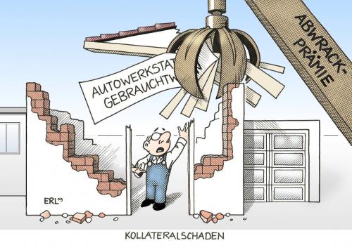 Cartoon: Kollateralschaden (medium) by Erl tagged abwrackprämie,verschrottung,auto,altauto,neuwagen,werkstatt,gebrauchtwgwnhändler,pleite,abwrackprämie,verschrottung,auto,autos,industrie,autoindustrie,altauto,neuwagen,werkstatt,gebrauchtwgwnhändler,handel,verkauf