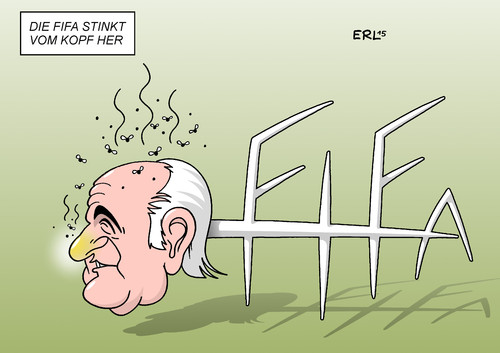 Cartoon: Kopf Blatter (medium) by Erl tagged fifa,fußball,weltverband,verband,korruption,bestechung,verhaftung,kriminaltät,geld,gier,geldgier,geldmaschine,gewinn,profit,umsatz,weltmeisterschaft,vergabe,russland,katar,präsident,joseph,blatter,kopf,fisch,gestank,stinken,sport,spiel,karikatur,erl,fifa,fußball,weltverband,verband,korruption,bestechung,verhaftung,kriminaltät,geld,gier,geldgier,geldmaschine,gewinn,profit,umsatz,weltmeisterschaft,vergabe,russland,katar,präsident,joseph,blatter,kopf,fisch,gestank,stinkt,stinken,gräten,sport,spiel