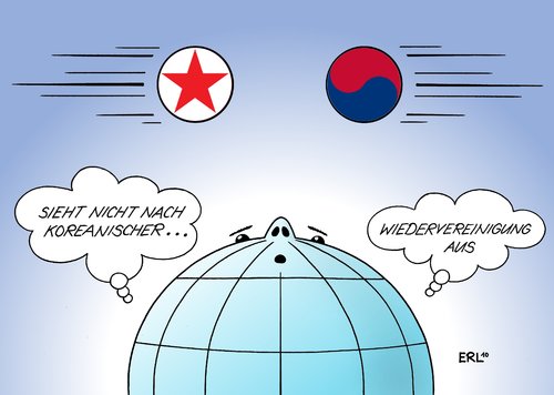 Cartoon: Korea (medium) by Erl tagged korea,nordkorea,südkorea,teilung,konflikt,bewaffnet,wiedervereinigung,welt,erde,korea,nordkorea,südkorea,teilung,konflikt,wiedervereinigung,welt,erde,krieg,militär