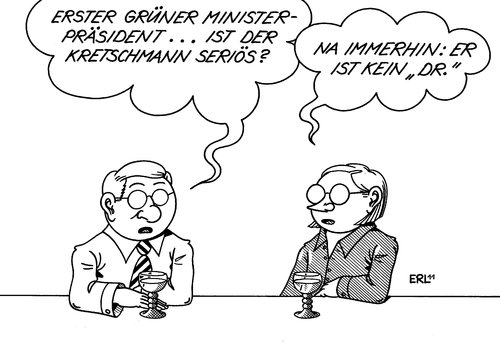 Cartoon: Kretschmann (medium) by Erl tagged kretschmann,baden württemberg,seriös,doktor,doktortitel,guttenberg,koch,täuschung,plagiat,baden,württemberg