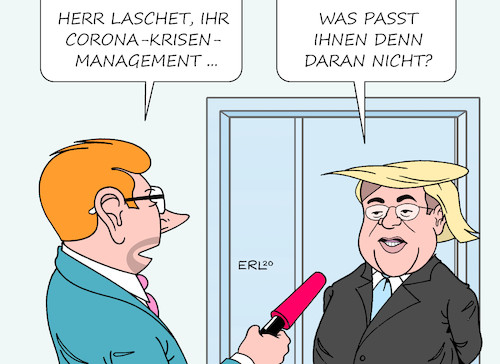 Cartoon: Laschet (medium) by Erl tagged politik,corona,pandemie,virus,covid19,kontaktverbot,lockerungen,vorreiter,armin,laschet,ministerpräsident,nrw,kritik,virologen,wissenschaft,populismus,vorbild,donald,trump,präsident,usa,karikatur,erl,politik,corona,pandemie,virus,covid19,kontaktverbot,lockerungen,vorreiter,armin,laschet,ministerpräsident,nrw,kritik,virologen,wissenschaft,populismus,vorbild,donald,trump,präsident,usa,karikatur,erl