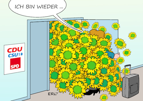 Cartoon: Lauter grüne Ideen (medium) by Erl tagged politik,partei,bündnis,90,die,grünen,umfragehoch,regierung,große,koalition,groko,cdu,csu,spd,vorschläge,ideen,klimaschutz,klima,klimawandel,erderwärmung,bundeskanzlerin,angela,merkel,rückkehr,urlaub,sonnenblumen,karikatur,erl,politik,partei,bündnis,90,die,grünen,umfragehoch,regierung,große,koalition,groko,cdu,csu,spd,vorschläge,ideen,klimaschutz,klima,klimawandel,erderwärmung,bundeskanzlerin,angela,merkel,rückkehr,urlaub,sonnenblumen,karikatur,erl