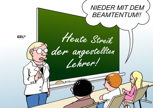 Cartoon: Lehrerstreik (medium) by Erl tagged streik,öffentlicher,dienst,schulen,angestellte,lehrer,beamte,verbamtet,schüler,protest,beamtentum,karikatur,erl,streik,öffentlicher,dienst,schulen,angestellte,lehrer,beamte,verbamtet,schüler,protest,beamtentum