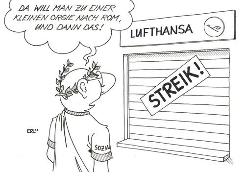 Cartoon: Lufthansastreik (medium) by Erl tagged streik,lufthansa,pilot,piloten,flughafen,flugzeug,aufstand