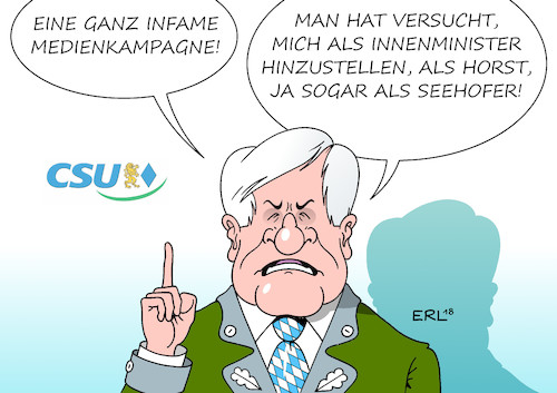 Cartoon: Medienkampagne (medium) by Erl tagged politik,innenminister,horst,seehofer,csu,asylstreit,bundeskanzlerin,angela,merkel,cdu,masterplan,geheimnis,wichtigkeit,drohung,alleingang,national,rechtspopulismus,regierungskrise,staatskrise,angst,landtagswahl,bayern,verlust,absolute,mehrheit,wähler,afd,behauptung,medien,kampagne,medienkampagne,karikatur,erl,politik,innenminister,horst,seehofer,csu,asylstreit,bundeskanzlerin,angela,merkel,cdu,masterplan,geheimnis,wichtigkeit,drohung,alleingang,national,rechtspopulismus,regierungskrise,staatskrise,angst,landtagswahl,bayern,verlust,absolute,mehrheit,wähler,afd,behauptung,medien,kampagne,medienkampagne,karikatur,erl