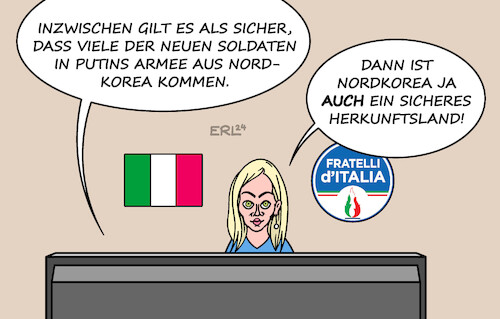 Cartoon: Meloni (medium) by Erl tagged politik,italien,asylverfahren,albanien,streit,gericht,sichere,herkunftsländer,krieg,putin,soldaten,nordkorea,karikatur,erl,politik,italien,asylverfahren,albanien,streit,gericht,sichere,herkunftsländer,krieg,putin,soldaten,nordkorea,karikatur,erl