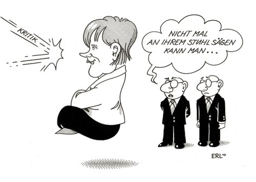 Cartoon: Merkel (medium) by Erl tagged angela merkel,kritik,immun,schweben,stuhl,sägen,aussitzen,lächeln,angela,merkel