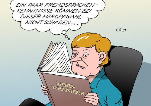 Cartoon: Merkel Europawahl (medium) by Erl tagged eu,europa,wahl,europawahl,parlament,gegner,skeptiker,rechtspopulismus,merkel,wählerstimmen,rechts,rand,sprache,fremdsprache,fremdsprachenkenntnisse,eu,europa,wahl,europawahl,parlament,gegner,skeptiker,rechtspopulismus,merkel,wählerstimmen,rechts,rand,sprache,fremdsprache,fremdsprachenkenntnisse