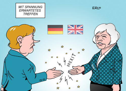 Cartoon: Merkel May (medium) by Erl tagged brexit,großbritannien,austritt,eu,premierministerin,theresa,may,tories,besuch,deutschland,bundeskanzlerin,angela,merkel,spannung,britzeln,funken,karikatur,erl,brexit,großbritannien,austritt,eu,premierministerin,theresa,may,tories,besuch,deutschland,bundeskanzlerin,angela,merkel,spannung,britzeln,funken,karikatur,erl