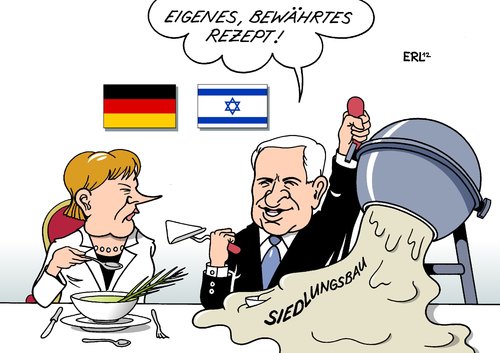 Cartoon: Merkel Netanjahu (medium) by Erl tagged merkel,netanjahu,deutschland,israel,besuch,nahost,konflikt,palästina,westjordanland,siedlungsbau,beton,zement,rezept,empfang,essen,betonmischmaschine,merkel,netanjahu,deutschland,israel,besuch,nahost,konflikt,palästina,westjordanland,siedlungsbau,beton,zement,rezept,empfang,essen,betonmischmaschine