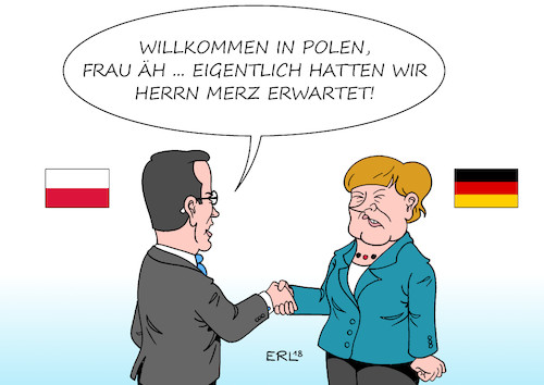 Cartoon: Merkel Polen (medium) by Erl tagged politik,deutsch,polnisch,regierungskonsultation,regierung,besuch,polen,ministerpräsident,mateusz,morawiecki,bundeskanzlerin,angela,merkel,nachfolge,cdu,vorsitz,partei,diskussion,favorit,friedrich,merz,erzfeind,rivale,vergangenheit,karikatur,erl,politik,deutsch,polnisch,regierungskonsultation,regierung,besuch,polen,ministerpräsident,mateusz,morawiecki,bundeskanzlerin,angela,merkel,nachfolge,cdu,vorsitz,partei,diskussion,favorit,friedrich,merz,erzfeind,rivale,vergangenheit,karikatur,erl