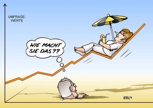 Cartoon: Merkel Sommerurlaub (medium) by Erl tagged bundeskanzlerin,angela,merkel,sommerurlaub,sommerferien,nichtstun,umfragewerte,hoch,tief,umfragehoch,umfragetief,spd,kanzlerkandidat,peer,steinbrück,sommerloch,bundeskanzlerin,angela,merkel,sommerurlaub,sommerferien,nichtstun,umfragewerte,hoch,tief,umfragehoch,umfragetief,spd,kanzlerkandidat,peer,steinbrück,sommerloch