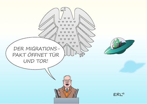 Cartoon: Migrationspakt (medium) by Erl tagged politik,bundestag,abstimmung,annahme,migrationspakt,un,uno,vereinte,nationen,widerstand,afd,bedenken,angst,öffnung,tür,und,tor,rechtspopulismus,nationalismus,abschottung,ufo,karikatur,erl,politik,bundestag,abstimmung,annahme,migrationspakt,un,uno,vereinte,nationen,widerstand,afd,bedenken,angst,öffnung,tür,und,tor,rechtspopulismus,nationalismus,abschottung,ufo,karikatur,erl