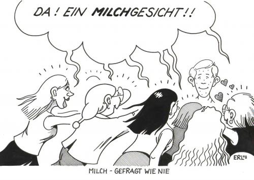 Cartoon: Milchknappheit (medium) by Erl tagged milch,boykott,bauern,knappheit,pubertät,milch,boykott,bauern,knappheit,pubertät,milchbubi,milchgesicht,junge,fans,groupi,wirtschaft,alle