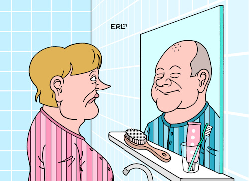 Cartoon: Morgengrauen (medium) by Erl tagged politik,wahl,bundestagswahl,2021,umfragen,führung,spd,kanzlerkandidat,olaf,scholz,chance,wahrscheinlichkeit,nachfolger,bundeskanzlerin,angela,merkel,spiegelbid,spiegel,morgen,bad,umfragetief,absturz,armin,laschet,union,karikatur,erl,politik,wahl,bundestagswahl,2021,umfragen,führung,spd,kanzlerkandidat,olaf,scholz,chance,wahrscheinlichkeit,nachfolger,bundeskanzlerin,angela,merkel,spiegelbid,spiegel,morgen,bad,umfragetief,absturz,armin,laschet,union,karikatur,erl