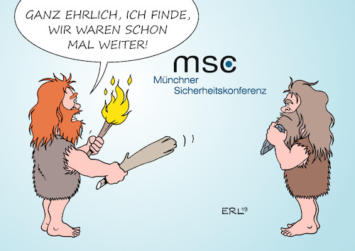 Cartoon: Münchner Sicherheitskonferenz (medium) by Erl tagged politik,münchner,sicherheitskonferenz,münchen,tagung,politiker,militär,rüstungsindustrie,diskussion,sicherheitspolitik,verteidigungspolitik,rückschritt,abrüstung,kündigung,inf,vertrag,usa,russland,gefahr,wettrüsten,atomraketen,steinzeit,karikatur,erl,politik,münchner,sicherheitskonferenz,münchen,tagung,politiker,militär,rüstungsindustrie,diskussion,sicherheitspolitik,verteidigungspolitik,rückschritt,abrüstung,kündigung,inf,vertrag,usa,russland,gefahr,wettrüsten,atomraketen,steinzeit,karikatur,erl