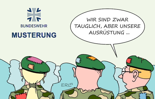 Cartoon: Musterung (medium) by Erl tagged politik,militär,bundeswehr,abschaffung,wehrpflicht,nachwuchsprobleme,personalmangel,vorschlag,eva,högl,spd,musterung,rekruten,rekrutinnen,soldaten,soldatinnen,ausrüstung,mängel,karikatur,erl,politik,militär,bundeswehr,abschaffung,wehrpflicht,nachwuchsprobleme,personalmangel,vorschlag,eva,högl,spd,musterung,rekruten,rekrutinnen,soldaten,soldatinnen,ausrüstung,mängel,karikatur,erl