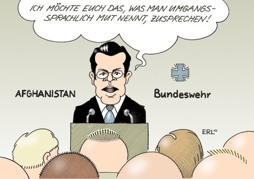 Cartoon: Mut (medium) by Erl tagged guttenberg,bundeswehr,afghanistan,krieg,mut,umgangssprachlich,soldaten,guttenberg,afghanistan,bundeswehr,krieg,mut,umgangssprachlich,soldaten