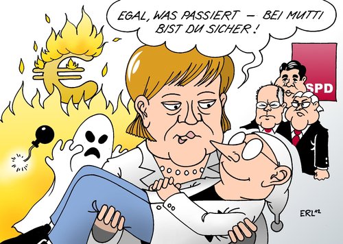 Cartoon: Mutti (medium) by Erl tagged bundeskanzlerin,angela,merkel,interview,zuversicht,probleme,euro,krise,rettung,mohammed,film,unruhen,spd,frage,steinbrück,steinmeier,gabriel,beliebtheit,umfrage,umfragewerte,mutti,sicherheit,bundeskanzlerin,angela,merkel,interview,zuversicht,probleme,euro,krise,rettung,mohammed,film,unruhen,spd,frage,steinbrück,steinmeier,gabriel,beliebtheit,umfrage,umfragewerte,mutti,sicherheit