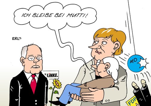 Cartoon: Mutti (medium) by Erl tagged bundestagswahl,2013,bundestag,fdp,raus,cdu,csu,gewinn,bundeskanzlerin,angela,merkel,mutti,peer,steinbrück,spd,die,grünen,linke,afd,bundestagswahl,2013,bundestag,fdp,raus,cdu,csu,gewinn,bundeskanzlerin,angela,merkel,mutti,peer,steinbrück,spd,die,grünen,linke,afd