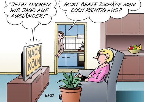 Cartoon: Nach Köln (medium) by Erl tagged köln,silvester,diebstahl,raub,sexuelle,nötigung,vergewaltigung,antanzen,migranten,asylanten,flüchtlinge,empörung,hass,rechtspopulismus,rechtsextremismus,rassismus,jagd,ausländer,nsu,prozess,aussage,beate,zschäpe,fernsehen,karikatur,erl,köln,silvester,diebstahl,raub,sexuelle,nötigung,vergewaltigung,antanzen,migranten,asylanten,flüchtlinge,empörung,hass,rechtspopulismus,rechtsextremismus,rassismus,jagd,ausländer,nsu,prozess,aussage,beate,zschäpe,fernsehen,karikatur,erl