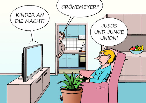 Cartoon: Nachwuchs (medium) by Erl tagged politik,nachwuchs,jugend,spd,jusos,cdu,junge,union,anspruch,mitsprache,gestaltung,lied,kinder,an,die,macht,herbert,grönemeyer,fernsehen,karikatur,erl,politik,nachwuchs,jugend,spd,jusos,cdu,junge,union,anspruch,mitsprache,gestaltung,lied,kinder,an,die,macht,herbert,grönemeyer,fernsehen,karikatur,erl