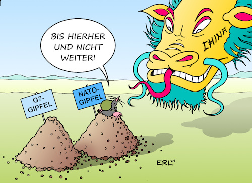 Cartoon: NATO (medium) by Erl tagged politik,g7,gipfel,nato,weltpolitik,sicherheit,militär,bedrohung,vormachtstellung,china,drache,maulwurf,maulwurfshügel,karikatur,erl,politik,g7,gipfel,nato,weltpolitik,sicherheit,militär,bedrohung,vormachtstellung,china,drache,maulwurf,maulwurfshügel,karikatur,erl