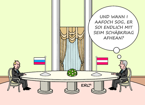 Cartoon: Nehammer bei Putin (medium) by Erl tagged politik,krieg,angriff,überfall,russland,ukraine,diplomatie,karl,nehammer,bundeskanzler,österreich,besuch,gespräch,wladimir,putin,kreml,tisch,offenheit,härte,karikatur,erl,politik,krieg,angriff,überfall,russland,ukraine,diplomatie,karl,nehammer,bundeskanzler,österreich,besuch,gespräch,wladimir,putin,kreml,tisch,offenheit,härte,karikatur,erl