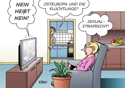 Cartoon: Nein heißt Nein (medium) by Erl tagged sexualstrafrecht,nein,heißt,vergewaltigung,sexuelle,nötigung,grapschen,straftat,mann,frau,widerstand,verbal,körperlich,reform,eu,flüchtlinge,verteilung,osteuropa,europa,karikatur,erl,sexualstrafrecht,nein,heißt,vergewaltigung,sexuelle,nötigung,grapschen,straftat,mann,frau,widerstand,verbal,körperlich,reform,eu,flüchtlinge,verteilung,osteuropa,europa,karikatur,erl