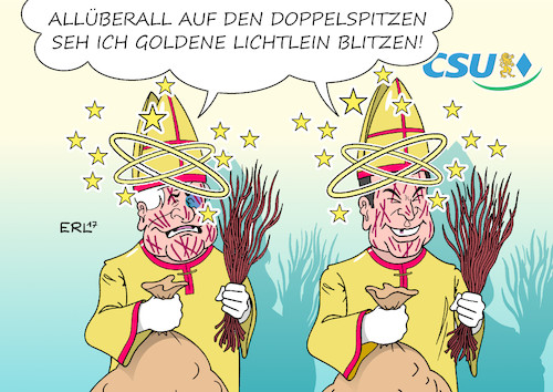 Cartoon: Nikolaus (medium) by Erl tagged csu,streit,nachfolge,lösung,doppelspitze,ministerpräsident,markus,söder,parteivorsitz,horst,seehofer,nikolaus,sack,rute,schläge,verletzungen,sternchen,lichter,zwietracht,harmonie,skepsis,wähler,partei,bayern,karikatur,erl,csu,streit,nachfolge,lösung,doppelspitze,ministerpräsident,markus,söder,parteivorsitz,horst,seehofer,nikolaus,sack,rute,schläge,verletzungen,sternchen,lichter,zwietracht,harmonie,skepsis,wähler,partei,bayern,karikatur,erl