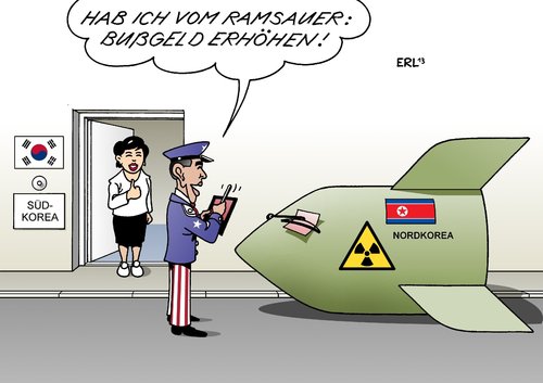 Cartoon: Nordkorea Bußgeld (medium) by Erl tagged nordkorea,atombombe,drohung,usa,südkorea,sanktionen,manöver,militär,stärke,deutschland,verkehrsminister,ramsauer,bußgeld,erhöhung,strafzettel,obama,nordkorea,atombombe,drohung,usa,südkorea,sanktionen,manöver,militär,stärke,deutschland,verkehrsminister,ramsauer,bußgeld,erhöhung,strafzettel,obama