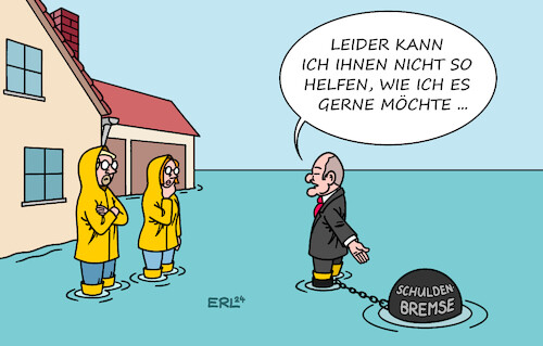 Cartoon: Notlage (medium) by Erl tagged politik,hochwasser,flut,norddeutschland,niedersachsen,diskussion,aussetzung,schuldenbremse,urteil,karlsruhe,notlage,bundeskanzler,olaf,scholz,besuch,gummistiefel,fußfessel,eisenkugel,wasser,karikatur,erl,politik,hochwasser,flut,norddeutschland,niedersachsen,diskussion,aussetzung,schuldenbremse,urteil,karlsruhe,notlage,bundeskanzler,olaf,scholz,besuch,gummistiefel,fußfessel,eisenkugel,wasser,karikatur,erl