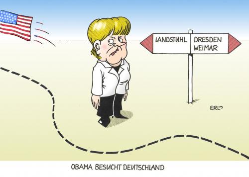 Cartoon: Obama besucht Deutschland (medium) by Erl tagged obama,besuch,deutschland,reise,merkel,treffen,dresden,weimar,buchenwald,landstuhl,barack obama,besuch,deutschland,reise,angela merkel,dresden,weimar,buchenwald,landstuhl,barack,obama,angela,merkel